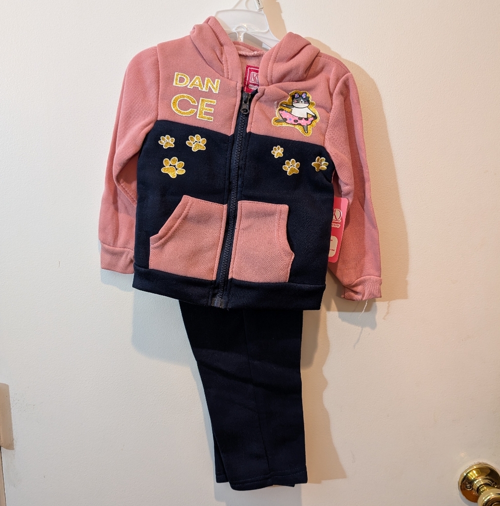 NWT. Pink and Navy Dance Hoodie 2 Piece Set. Size 2T.